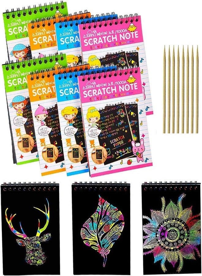 Evissa Paper Scratch Note Colorful Magic Art Craft Kit Includes Multicolour | Birthday Return Gifts For Kids Scratch Book For Stationary Kit For Birthday, Return Gift Aged 3-12 | Pack Of 8 - Image 1